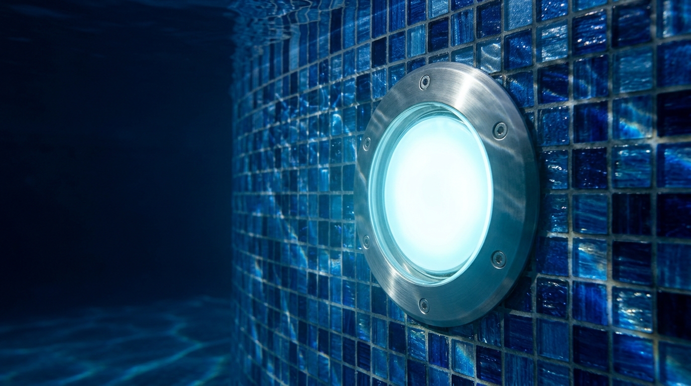 AQUALUXIS Underwater LED Pool Luminaire Installed on Pool Wall